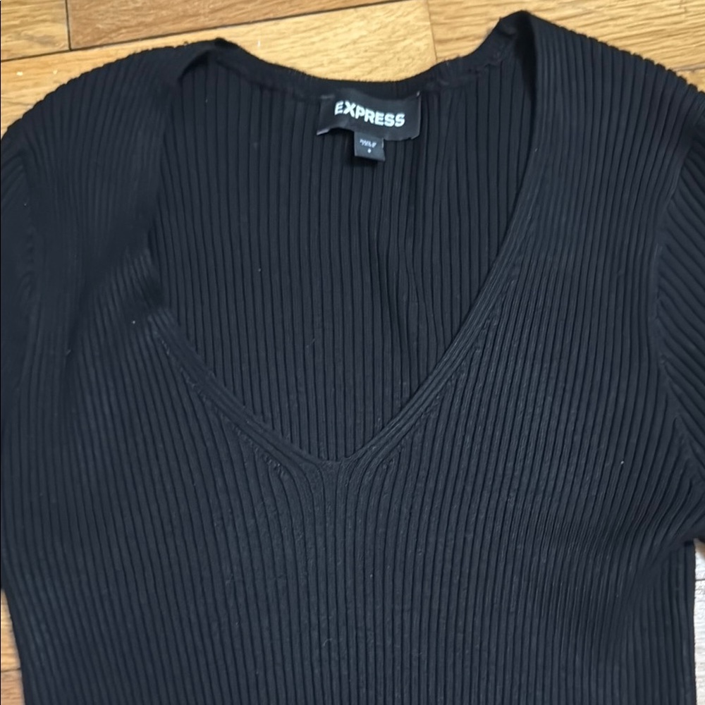 Express Black Ribbed Top - Picture 3 of 3